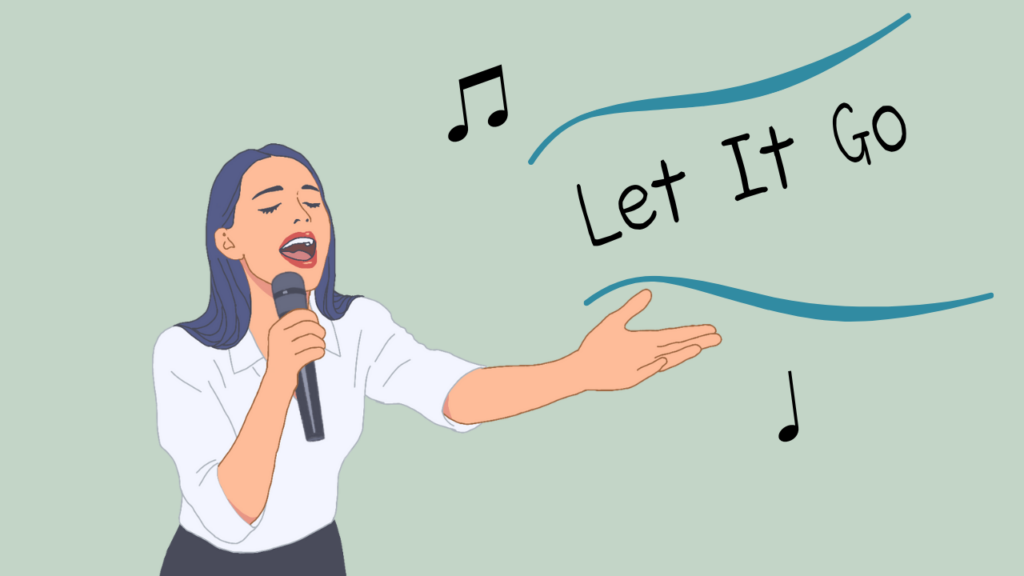 Woman singing karaoke with a microphone