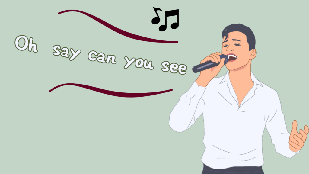 man happily singing karaoke with a smile