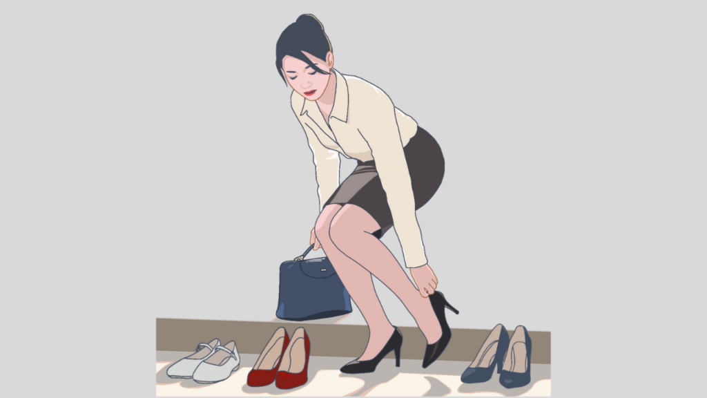 A woman taking off her shoes at the entrance